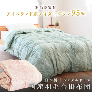 掛け布団 色(ブルー) アイダーダウン95% 0.5kg入り 羽毛合 掛け布団 シングル ロング