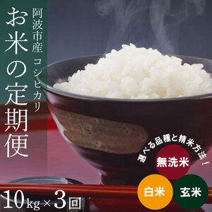 コシヒカリ 定期便3回 10kg お米 無洗米 白米 玄米 令和6年産 ごはん ご飯 おにぎり チャーハン オムライス 主食 阿波市 徳島県