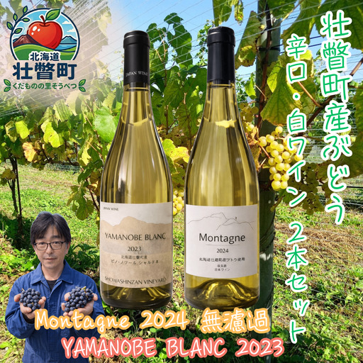 昭和新山ワイン YAMANOBE BLANC 2023(ヤマノベブラン)、Montagne 2024 無濾過(モンターニュ)白ワイン 辛口 750ml 各1本セット