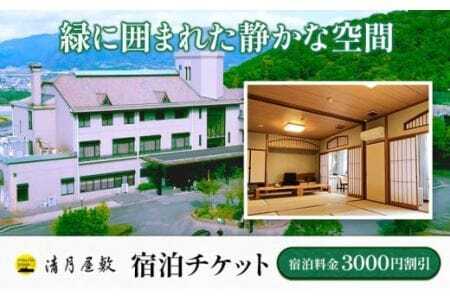 宿泊チケット 3000円分 宿泊割引券 [30日以内に出荷予定(土日祝除く)]株式会社清月屋敷 宿泊 3000円割引 チケット 旅行 自然 絶景 送料無料 徳島県 美馬市