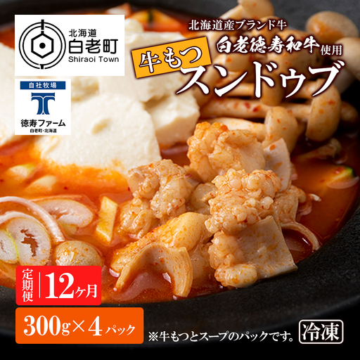 定期便 12ヶ月 白老牛 もつ スンドゥブ 4パック