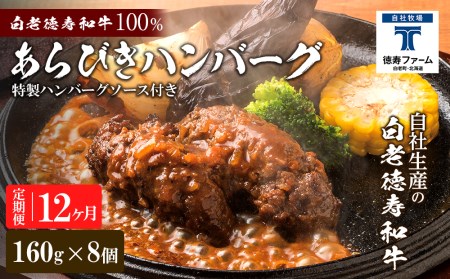 定期便 12カ月 和牛 粗びき 生 ハンバーグ 8個セット デミグラスソース付き 160ｇ×8袋