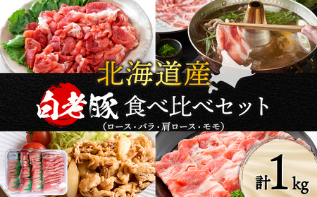 北海道産 白老豚 食べ比べセット(ロース・バラ・肩ロース・モモ各250g) 豚肉 冷凍 国産 スライス