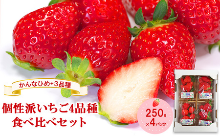 「かんなひめ」+3品種 個性派いちご4品種食べ比べセット 250g×4パック 『とくしま安2(安全・安心)農産物』優秀認定取得