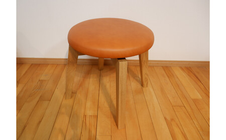 回転スツール(脚部材:ナチュラル/座面:本革キャメル)