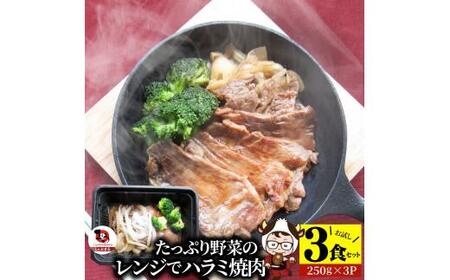 しゃぶまる特製 レンジで簡単牛ハラミ焼肉 250g×3食セット (総重量750g)野菜入り