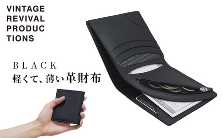 財布 二つ折り R-42 AirWallet tanned leather ブラック 黒 ウォレット 革財布 皮小物 メンズ レディース おしゃれ コンパクト ハンドメイド 薄い 本革