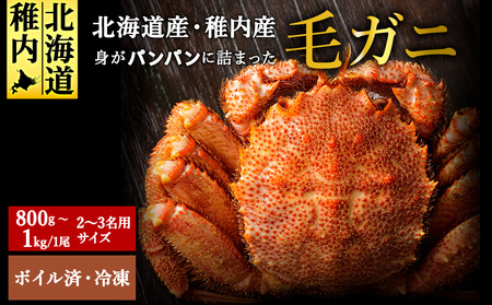[ボイル済み急速冷凍]身がパンパンに詰まった稚内産毛ガニ800g〜1kg(超大サイズ)×1尾[配送不可地域:離島・沖縄県]
