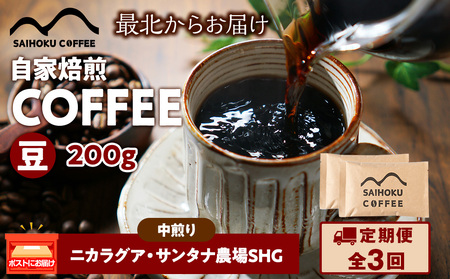 [定期便3ヶ月]自家焙煎珈琲 ニカラグア・サンタナ農園SHG 中煎り(豆) 200g