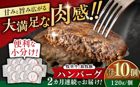 [全2回定期便][牧草牛×放牧豚]ハンバーグ 10個[厚真町][GOODGOOD株式会社] ハンバーグ 牛肉 豚肉 小分け 冷凍配送 北海道[AXBP038]