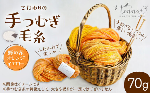 こだわりの手つむぎ毛糸 野の花オレンジイエロー 70g《厚真町》【tenna+】[AXAY006]
