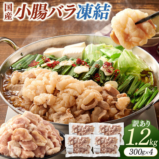 【訳あり】国産牛小腸バラ凍結1.2kg（300ｇ×4パック）もつ鍋、焼肉に！
