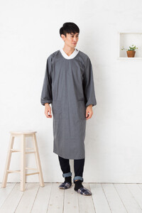 【杢グレー】ロング丈シンプルラグランメンズ割烹着