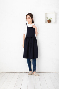 【ブラック】ノーアイロン♪ ふんわりギャザーエプロン