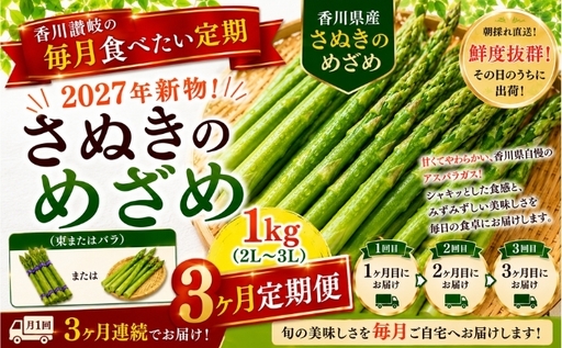 香川讃岐の毎月食べたい定期「2027年新物!さぬきのめざめ 1kg(2L〜3L)」3ヶ月定期便