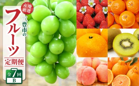 [ふるさと納税][配送不可地域:北海道・沖縄県・離島]定期便 7回 フルーツ シャインマスカット 小原紅早生みかん グリーンキウイフルーツ 2L さぬきひめ 三豊市産 厳選品デコポン 高瀬産桃 宮川早生みかん S〜Lサイズ 送料無料 年7回 キウイ 種なし 