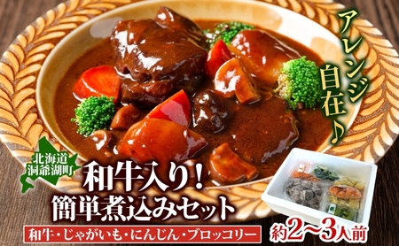 和牛入り 簡単煮込み セット 約2〜3人前 和牛 水煮 冷凍野菜 野菜 じゃがいも にんじん ブロッコリー ポトフ カレー シチュー 煮込み 料理 時短 簡単 冷凍 送料無料 とうやマルシェ 北海道 洞爺湖町