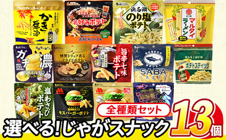 [訳あり] 訳アリ じゃがスナック [アソート・全種類セット] (13袋・1袋最大50g) 簡易梱包 お菓子 おかし スナック おつまみ モスバーガー テリヤキ わさび 七味 チーズ ガーリック バター オタフクソース 食べ比べ 送料無料 常温保存 [man227-A][味源]