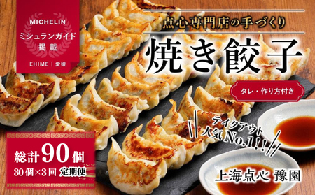 [ミシュランガイド掲載]焼き餃子 定期便( 3回 × 30個 )点心専門店の手づくり焼き餃子 ( タレ・作り方付き )( 餃子 冷凍 餃子 水餃子 ギョーザ 点心 中華料理 手作り 専門店 定期便 )[YE0141]