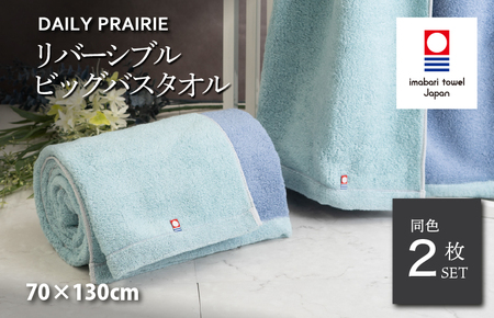 (今治タオルブランド認定)DAILY PRAIRIE リバーシブルビッグバスタオル 2枚セット (ミント/ブルー) [I002960BBT2MT/B]