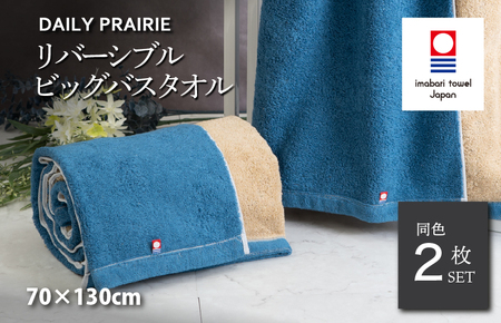 (今治タオルブランド認定)DAILY PRAIRIE リバーシブルビッグバスタオル 2枚セット (ネイビー/ベージュ) [I002960BBT2NV/BE]
