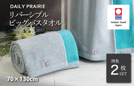 (今治タオルブランド認定)DAILY PRAIRIE リバーシブルビッグバスタオル 2枚セット (グレー/ターコイズ) [I002960BBT2GY/TB]