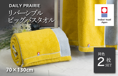 (今治タオルブランド認定)DAILY PRAIRIE リバーシブルビッグバスタオル 2枚セット (ミモザ/グレー) [I002960BBT2Y/GY]