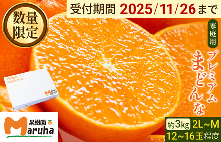 [先行予約]マルハ果樹園 プレミアムまどんな(家庭用)2L〜M 12〜16玉[K002290H]11月下旬頃から発送 紅まどんなと二大巨頭 今治産 特選 まどんな マドンナ 高級みかん 甘いみかん フルーツ 柑橘 果物 紅まどんなと二大巨頭 今治産