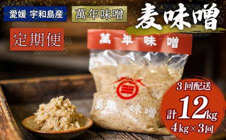 定期便 味噌 麦みそ 500g × 8袋 4kg 計3回 伊予醸造 麦みそ 味噌 食品 miso お味噌 お 発酵 加工食品 発酵調味料 調味料 麹 こうじ 味噌汁 汁 お味噌汁 豚汁 しる 焼き おにぎり おにぎり 和食 和 数量限定 国産 愛媛 宇和島