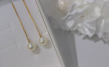 真珠 チェーン ピアス 7.5mm K10 イエローゴールド GF Yamashita-Pearl ゴールド
