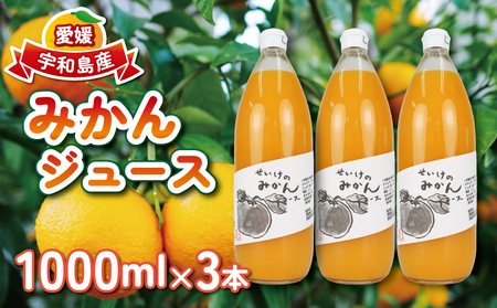 みかんジュース 1,000ml×3本 清家 100%ジュース ストレート ストレート 柑橘 みかん 温州みかん mikan ミカン 爽やか 愛媛ミカン 甘い 温州 愛媛みかん 愛媛県産 果汁 飲料 果物 くだもの フルーツ 国産 愛媛 宇和島