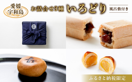 ふるさと納税限定 和菓子 3種 詰合せ セット 「いろどり」 風呂敷付き 御粽司 百波 最中 モナカ 粒栗 蜜六 セット あんこ anko 小豆 栗 くり 栗饅頭 栗まんじゅう 蜜饅頭 饅頭 老舗 和菓子屋 菓子 銘菓 名物 手作り 贈答用 国産 愛媛 宇和島