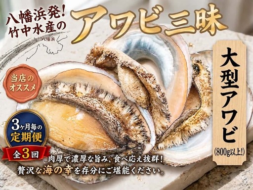 [2ヵ月毎定期便]隔月大型アワビ800gを全3回お届け![H22-285]全3回[配送不可地域:離島・北海道・沖縄県][4076446]