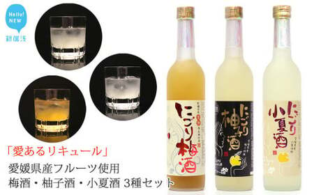 「愛あるリキュール」500ml×3種セット にごり梅酒・にごり柚子酒・小夏酒 愛媛県産フルーツ使用 [愛媛 近藤酒造] ギフト・プレゼントに最適 リキュール 