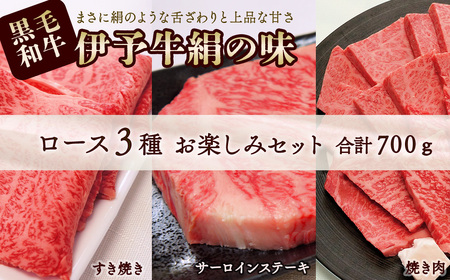 ロースお楽しみセット★ 伊予牛絹の味 ロース 3種セット (ステーキ&すき焼き&焼肉) (冷凍)