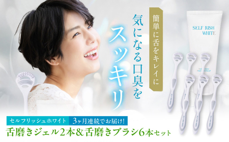 【全3回定期便】 セルフリッシュホワイト 舌磨きジェル ミントフレーバー風味 2本(100g) ＆ 舌磨きブラシ 6本 愛媛県大洲市/Gross Mountain合同会社 歯磨き粉 歯ブラシ 舌磨き ホワイトニング 歯周病 ジェル 口臭予防 オーラルケア[AGCQ063]