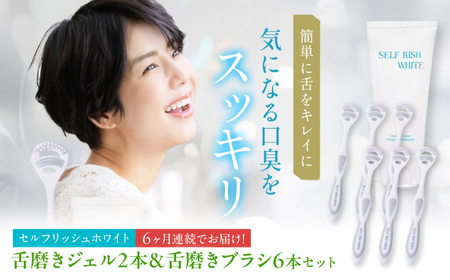 【全6回定期便】 セルフリッシュホワイト 舌磨きジェル ミントフレーバー風味 2本(100g) ＆ 舌磨きブラシ 6本 愛媛県大洲市/Gross Mountain合同会社 歯磨き粉 歯ブラシ 舌磨き ホワイトニング 歯周病 ジェル 口臭予防 オーラルケア[AGCQ064]