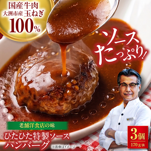 ハンバーグ×3個 ひたひた特製ソースつき [冷凍] 愛媛県大洲市/有限会社ヒロファミリーフーズ ハンバーグ 冷凍 洋風総菜 肉 お肉 にく[AGBX063]