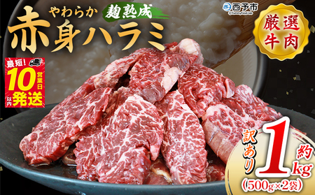 [麹熟成で旨み引き立つ!やわらか赤身ハラミ 約1kg(500g×2)] 訳あり はらみ ハラミ 赤身 大容量 牛肉 お肉 焼肉 BBQ 味付き 麹 コスパ 塩味 レシピ 丼 献立 惣菜 おかず 簡単 グルメ 株式会社丸和 愛媛県 西予市[冷凍]『最短10営業日以内に順次出荷』MMW0005