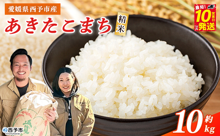 [令和7年産 西予市産 あきたこまち 精米 約10kg] お米 米 コメ こめ 白米 国産米 単一原料 ご飯 穀物 10キロ お弁当 おにぎり 特産品 愛媛県産 株式会社宇都宮米穀 愛媛県 西予市[常温]『最短10営業日以内に順次出荷予定』NKU0006