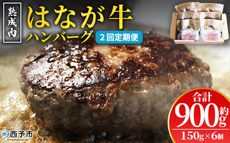 [熟成肉 はなが牛ハンバーグ 6個(1個150g)2回定期便] 肉 お肉 牛肉 牛 ビーフ 100% 肉加工品 お惣菜 洋食 おかず 弁当 ランチ ディナー 国産 小分け 包装 簡単調理 特産品 ゆうぼく 愛媛県 西予市[冷凍]『2か月以内に第1回目を出荷予定』