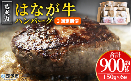 ＜熟成肉 はなが牛ハンバーグ 6個（1個150g）3回定期便＞ 肉 お肉 牛肉 牛 ビーフ 牛100％ 肉加工品 お惣菜 洋食 おかず 弁当 ランチ ディナー 国産 小分け 個包装 簡単調理 特産品 ゆうぼく 愛媛県 西予市【冷凍】『2か月以内に第1回目を出荷予定』 UYB0043