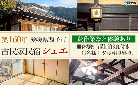 [築160年の古民家民宿シュエ(1名様1泊宿泊券)農作業体験5時間/食事付きプラン(夕食朝食昼食)] 体験内容 農業 果物 野菜収穫 釣り 夕食 朝食 昼食 農家民宿 泊まり 利用券 旅行 トラベル 一泊 自然 里山 海の近く 歴史 文化 周辺観光 愛媛県 西予市