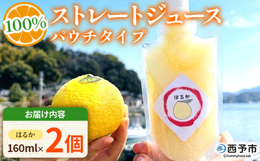 [はるか100%ストレートジュース パウチタイプ 160ml×2個]『1か月以内に順次発送予定』果物 くだもの フルーツ 柑橘類 みかん 蜜柑 ミカン みかんジュース 飲料 渡江から一歩を踏み出す会 愛媛県 西予市[常温]ATI0046