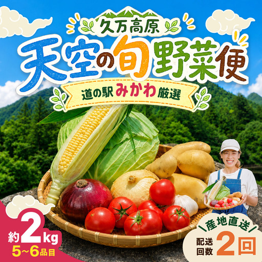 [定期便2回]久万高原 天空の旬野菜便2kg[道の駅みかわ厳選] | 野菜詰め合わせ 5〜6品目 新鮮野菜 定期便 愛媛県産 産地直送