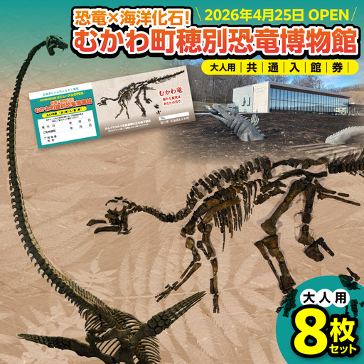 【令和8年4月25日OPEN】恐竜×海洋化石！むかわ町穂別恐竜博物館 共通入館券　大人用８枚セット MKWAM003