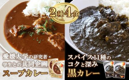 愛媛県喜多郡内子町産イエコオロギパウダー スープカレー スパイスカレー タンパク質 うちこおろぎスープカレー2個と定番コオロギ黒カレー2個セット