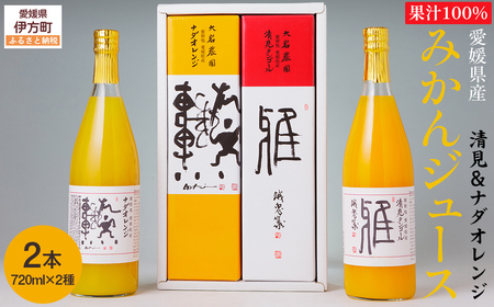 愛媛県産 果汁100%みかんジュース2本入りセット(清見・ナダオレンジ)