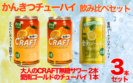 柑橘チューハイ 飲み比べセット サワー 2本 チューハイ 1本 計3本  350ml 大人のCRAFT無糖サワー 愛南ゴールドチューハイ 飲み比べ チューハイ サワー 詰め合わせ お試し 試供品 5000円 少量 柑橘 酒 アルコール 無糖 酎ハイ クラフトサワー 河内晩柑 果実 フルーツ 愛南ゴールド アシード アスター 缶 愛媛県 愛南町 うさぎ堂