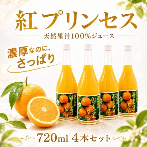 紅プリンセスジュース ストレート 720ml × 4本 中山農園 みかん 蜜柑 プリンセス ジュース 果物 みかん ストレート オレンジジュース 100% フルーツ 柑橘 果汁 無添加 農家直送 産地直送 数量限定 国産 愛媛 愛南 なくなり次第終了